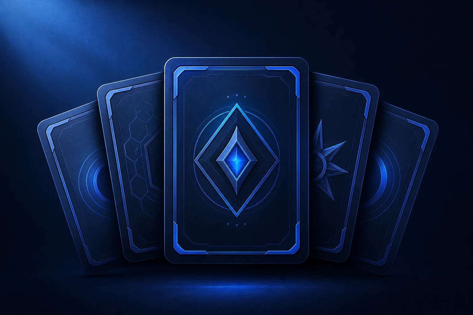 TCG Scanner project artwork showing blue illuminated trading card backs
